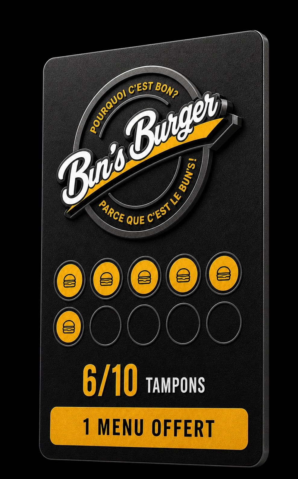 Carte de fidélité Bin's Burger — 10 tampons, 1 menu offert